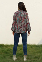 Tie Neck Heathered Balloon Sleeve Blouse Woman Blouses