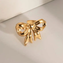 18K Gold-Plated Stainless Steel Bow Ring Fashion Jewelry