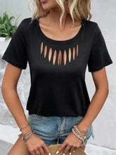 Hollow Out Neckline Short Sleeve T-Shirt Black Woman T Shirts