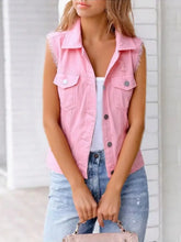 Full Size Sleeveless Frayed Denim Vest Jacket Plus Size Blush Pink Woman Denim Tops