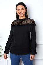 Leopard Frill Flounce Sleeve Blouse Black Woman Blouses