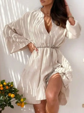 Button Detail Notched Long Sleeve Dress Casual Dresses