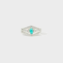 Artificial Turquoise V Shape Inlaid Zircon Ring Silver Rings