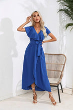 Tied Front Ruffled Short Sleeve Midi Dress Woman Casual Dress