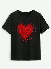Heart Round Neck Short Sleeve T-Shirt Woman T Shirts