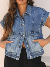 Button Up Cap Sleeve Denim Jacket Woman Denim Tops