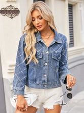 Pearl Trim Long Sleeve Denim Jacket Woman Outerwear
