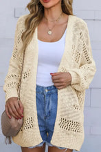 Openwork Open Front Long Sleeve Cardigan Beige Woman Outerwear