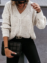 V-Neck Cable-Knit Long Sleeve Sweater Sweater Pullovers