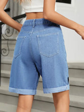 Heart-Pattern Rolled Hem Denim Shorts Denim Shorts