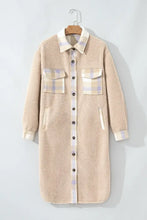 Slit Plaid Button Down Long Sleeve Coat Woman Outerwear
