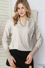 Exposed Seam Striped Notched Blouse White Woman Blouses