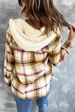Plaid Button Up Hooded Jacket Woman Outerwear