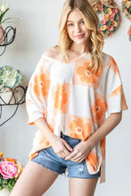 HOPELY Contrast Checkered Floral V-Neck T-Shirt Neon Orange Woman T Shirts