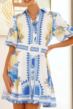 Printed Collared Neck Half Sleeve Dress White Casual Dresses