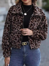 Leopard Collared Neck Zip Up Jacket Leopard Woman Outerwear