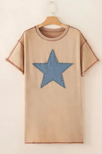 Mineral Wash Stud Beaded Star Pocketed T Shirt Dress Casual Dresses