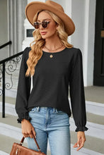Round Neck Flounce Sleeve T-Shirt Black Woman T Shirts