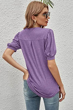 Notched Neck Puff Sleeve Tee Woman T Shirts