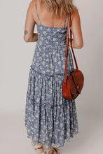 Floral Spaghetti Strap Frilled V Neck Tiered Midi Dress Woman Casual Dress