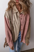 Button Up Color Block Long Sleeve Shacket Woman Outerwear