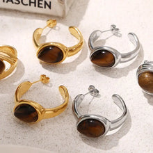 Stainless Steel Natural Tiger's Eye C-Hoop Earrings Earrings