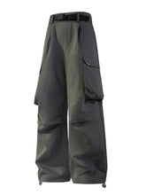 Men's Cargo Wide Leg Pants with Belt Grey Woman Sweatpants