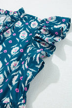 Printed Tie Neck Ruffled Cap Sleeve Dress Woman Casual Dress