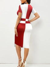 Color Block V-Neck Bodycon Midi Dress Woman Casual Dress