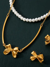 3 Piece Pearl Necklace, Bow Necklace and Stud Earrings Jewelry Set Fashion Jewelry