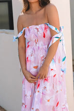 Floral Print Knotted Shoulder Smocked Maxi Dress Woman Maxi Dress