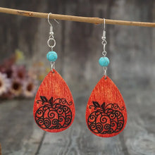 Turquoise Wooden Pumpkin Teardrop Earrings Earrings