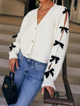 Bow V-Neck Cutout Sleeve Cardigan Woman Outerwear