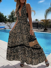Leopard Print Sleeveless Maxi Dress with Lace Trim Woman Maxi Dress