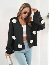 Floral Open Front Long Sleeve Cardigan Black Woman Outerwear
