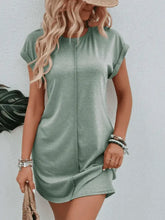 Exposed Seam Short Sleeve Mini Tee Dress Sage Casual Dresses