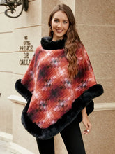 Faux Fur Trim Poncho Woman Poncho
