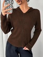 Texture Zip Up Long Sleeve Hooded Outerwear Woman Outerwear