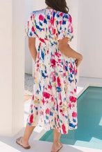 Abstract Print Short Puff Sleeve Tiered Maxi Dress Maxi Dresses