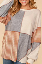 Exposed Seam Color Block Round Neck Top Gray Woman Sweatshirts