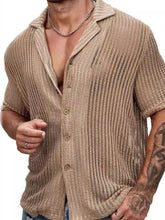 Men's Full Size Openwork Button Down Short Sleeve Shirt Plus Size Mens Tops