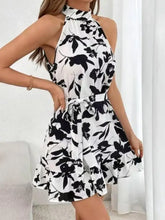 Halter Neck Floral Print Mini Dress White Woman Casual Dress