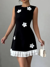 Flower Round Neck Sleeveless Dress Black Casual Dresses