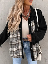 Plaid Button Up Dropped Shoulder Jacket Black Woman Outerwear