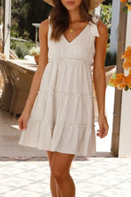 Solid Color Tied Straps Ruffle Tiered Mini Dress Casual Dresses