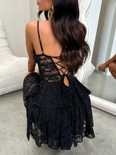 Devine Lace-Up Layered Lace Mini Cami Dress Cocktail Dress