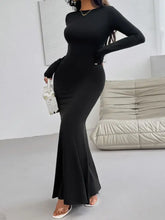 Devine Backless Round Neck Long Sleeve Maxi Dress Maxi Dresses