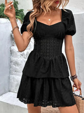 Layered Eyelet Short Sleeve Mini Dress Black Casual Dresses