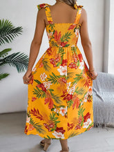 Smocked Floral Tie Shoulder Midi Dress Woman Casual Dress