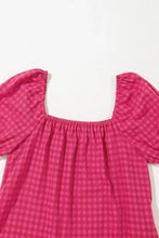 SYNZ Gingham Check Bubble Sleeve Ruffled Maxi Dress Woman Casual Dress